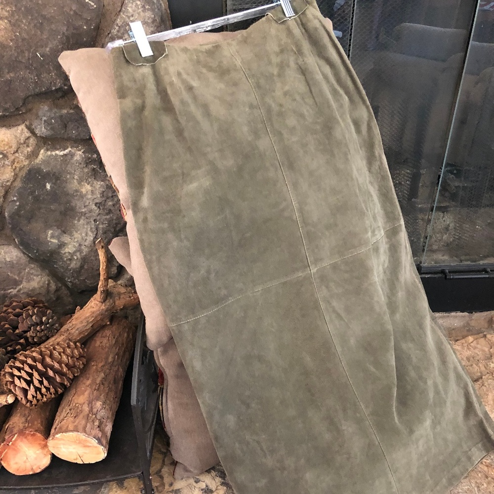 Leather suede skirt, size 8/10, olive green